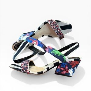 Christian Dior Multicolor Sequin & Striped Slingback Block Heel Sandals EU 38.5